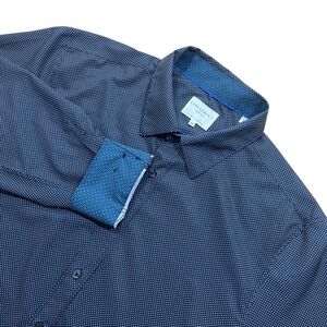 ConStruct 4 Way Stretch Button Up Shirt XL Slim Fit Blue Flip‎ Cuff Micro Dot